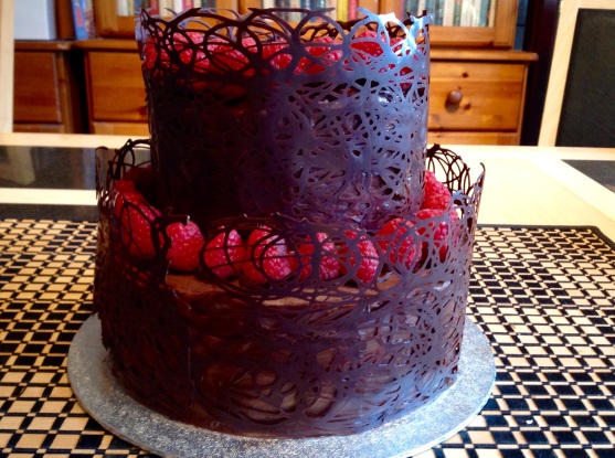 Chocolate & raspberry celebration cake