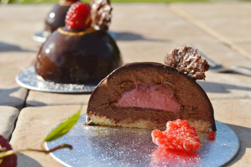 Lower-fat, lower-sugar raspberry & chocolate mousse domes