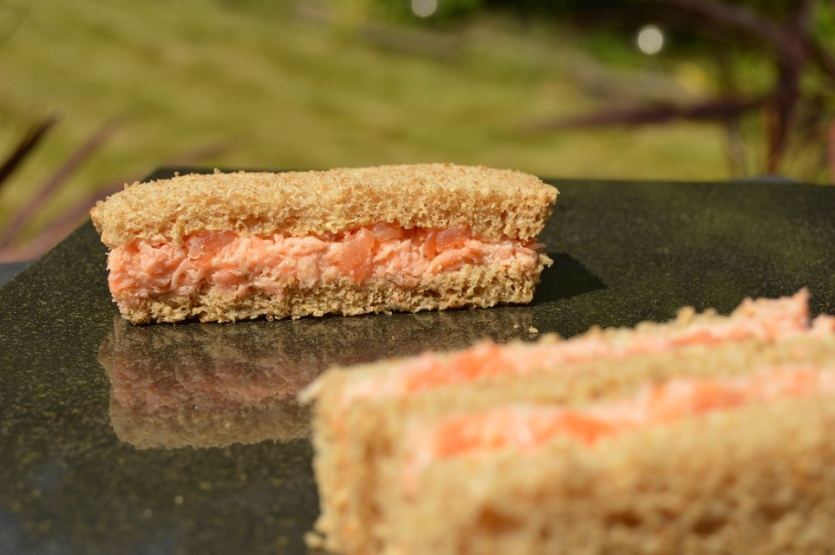 Salmon sandwiches with shrimp & caper butter