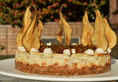 Gorgonzola, pear and walnut cheesecake