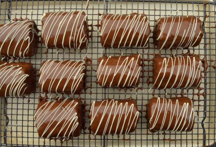 chocolate and orange mini rolls - coated in chocolate